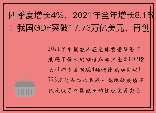四季度增长4%，2021年全年增长8.1%！我国GDP突破17.73万亿美元，再创新高