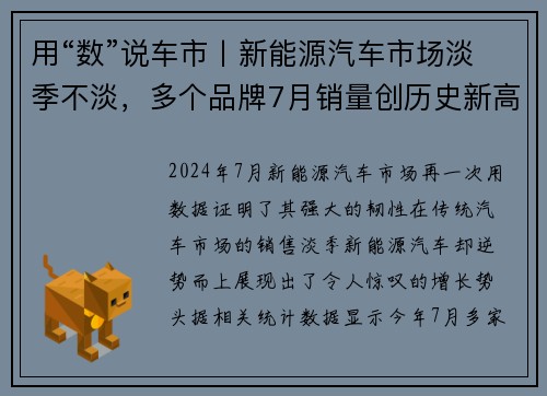 用“数”说车市丨新能源汽车市场淡季不淡，多个品牌7月销量创历史新高