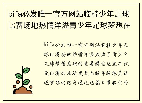 bifa必发唯一官方网站临桂少年足球比赛场地热情洋溢青少年足球梦想在此启航